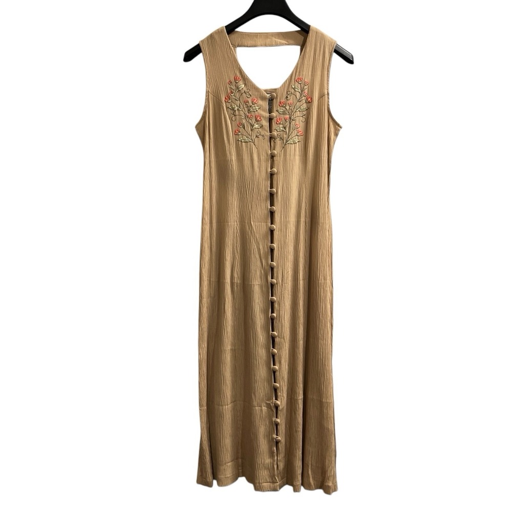 Vintage Fashion Bug Dress Womens S Pleated Embroidered Floral Maxi Boho Peasant